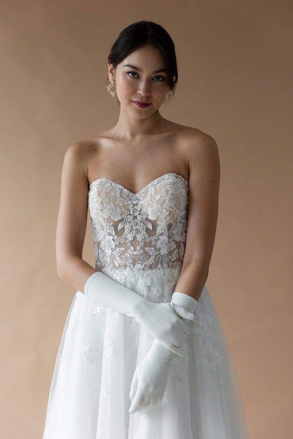 Marissa Satin Gloves - Ivory