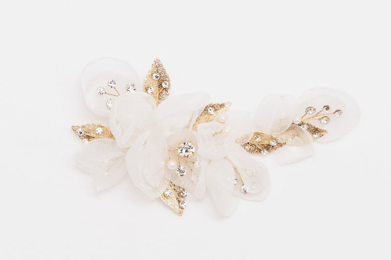 ivory knot-wedding hair clips-dee-gold-floral